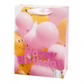 Пакет подарочный, С Днем Рождения! (шарики и смайлы), Розовый, 32*26*10 см, 1 шт.