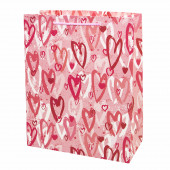 Пакет подарочный, Сердца граффити, Розовый, с блестками, 32*26*12 см, 1 шт.