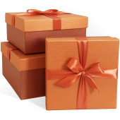 Набор коробок Атласный бант, Текстурные полоски, Оранжевый, Перламутр, 21*21*11 см, 3 шт.