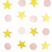 Гирлянда-подвеска Звезда, Микс с кругами, Розовый/Золото, с блестками, 250 см, 1 шт.