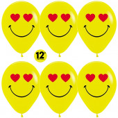 Шар (12''/30 см) Emoji, Смайл влюбленный, Желтый (020), пастель, 2 ст, 25 шт.