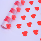 Упаковочная матовая пленка (0,6*7,5 м) Сердца, Красный, 1 шт.