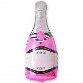 Шар с клапаном (14''/36 см) Мини-фигура, Бутылка Шампанское, Розовый, 1 шт. 