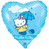 Шар (18''/46 см) Сердце, Hello Kitty, Котенок с зонтиком, Голубой, 1 шт. в упак. 