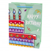 Пакет подарочный, С Днем Рождения! (яркий тортик), Бирюзовый, 24*18*9 см, 1 шт.