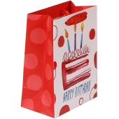 Пакет подарочный, С Днем Рождения (торт и свечи), Красный, 23*18*10 см, 1 шт.