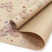 Упаковочная бумага, Крафт (0,7*10 м) Сердца, Сиреневый/Красный, 1 шт.