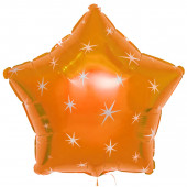 Шар (18''/46 см) Звезда, Серебряные искры, Оранжевый, 1 шт. 