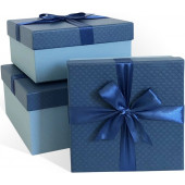 Набор коробок Атласный бант, Текстура рогожки, Синий, 21*21*11 см, 3 шт.