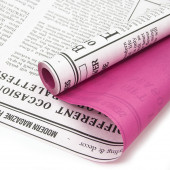 Упаковочная бумага, Крафт (0,6*7,5 м) Газета, Цветочный букет, Черный/Малиновый, 1 шт.
