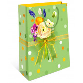 Пакет подарочный, Цветы и стильный бант, Светло-зеленый, 15*12*7 см, 1 шт.