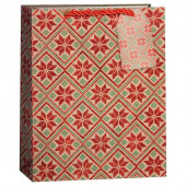 Пакет подарочный, Геометрические снежинки, Крафт, с блестками, 32*26*13 см, 1 шт.