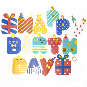 Гирлянда Happy Birthday, Веселые буквы, Ассорти, Металлик, 180 см, 1 шт.