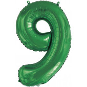 Шар (34''/86 см) Цифра, 9, Slim, Зеленый, 1 шт. в упак. 