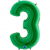 Шар (40''/102 см) Цифра, 3, Зеленый, 1 шт. 