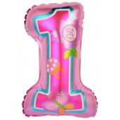 Шар с клапаном (16''/41 см) Мини-цифра, 1 День рождения девочки, Розовый, 1 шт. 