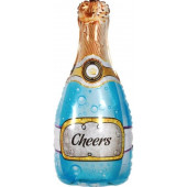 Шар (35''/89 см) Фигура, Бутылка Шампанское, Золотая корона, Голубой, 1 шт. 