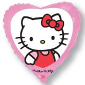 Шар (18''/46 см) Сердце, Hello Kitty, Котенок с бантиком, Розовый, 1 шт. в упак. 