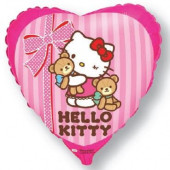 Шар (18''/46 см) Сердце, Hello Kitty, Котенок и любимые игрушки, Розовый, 1 шт. в упак. 