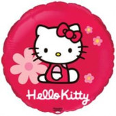 Шар (18''/46 см) Круг, Hello Kitty, Котенок в цветах, Красный, 1 шт. в упак. 