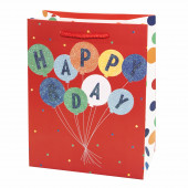 Пакет подарочный, С Днем Рождения! (праздничные шарики), Красный, с блестками, 23*18*10 см, 1 шт.