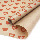Упаковочная бумага, Крафт 40гр (0,6*10 м) Сердечки, Красный, 1 шт.