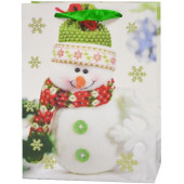 Пакет подарочный, Снеговичок в зеленой шапочке, с блестками, 23*18*10 см, 1 шт.