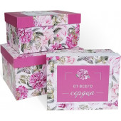 Набор коробок Пионы с любовью, Розовый, 23*19*13 см, 3 шт.