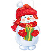 Плакат Снеговик с подарком, 34*21 см, 1 шт.