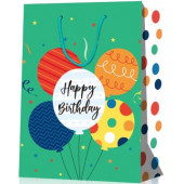 Пакет подарочный, С Днем Рождения! (воздушные шарики), Зеленый, с блестками, 23*18*10 см, 1 шт.