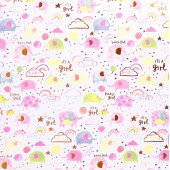 Упаковочная бумага (0,5*0,7 м) С Рождением Девочки (разноцветные слоники), Розовый, 1 шт.