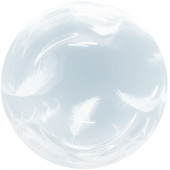 Шар (18''/46 см) Сфера 3D, Deco Bubble, Белые перья, Прозрачный, Кристалл, 1 шт. в упак. 
