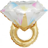Шар с клапаном (17''/43 см) Мини-фигура, Кольцо с бриллиантом, Золото, 1 шт. 
